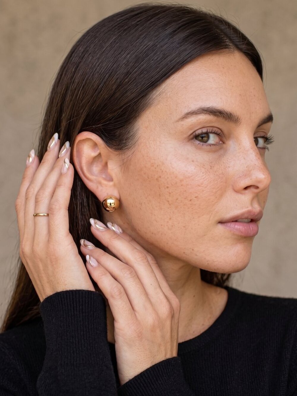 Gold Dome Stud Earrings Chunky Half Sphere Ball Clean Girl Stainless 0.5" - Picture 11 of 16